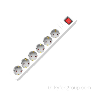 แถบพลังงานทางออก Schuko 6 พร้อมการป้องกันไฟกระชาก